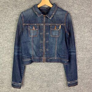 Vintage Ezra Fitch‎ Women’s Sz Large Full Zip Front Cropped Jean Jacket Pockets